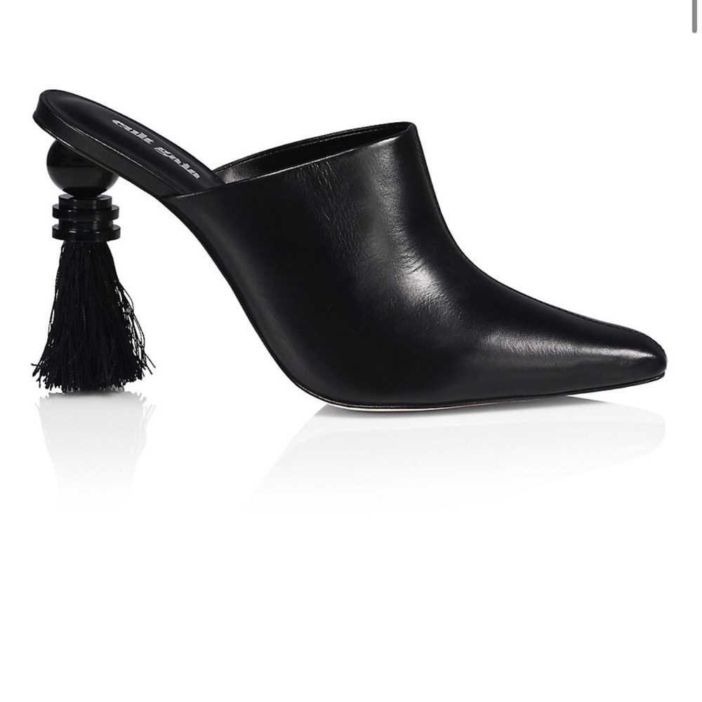 Cult Gaia Tassie Leather Architectural-Heel Mules